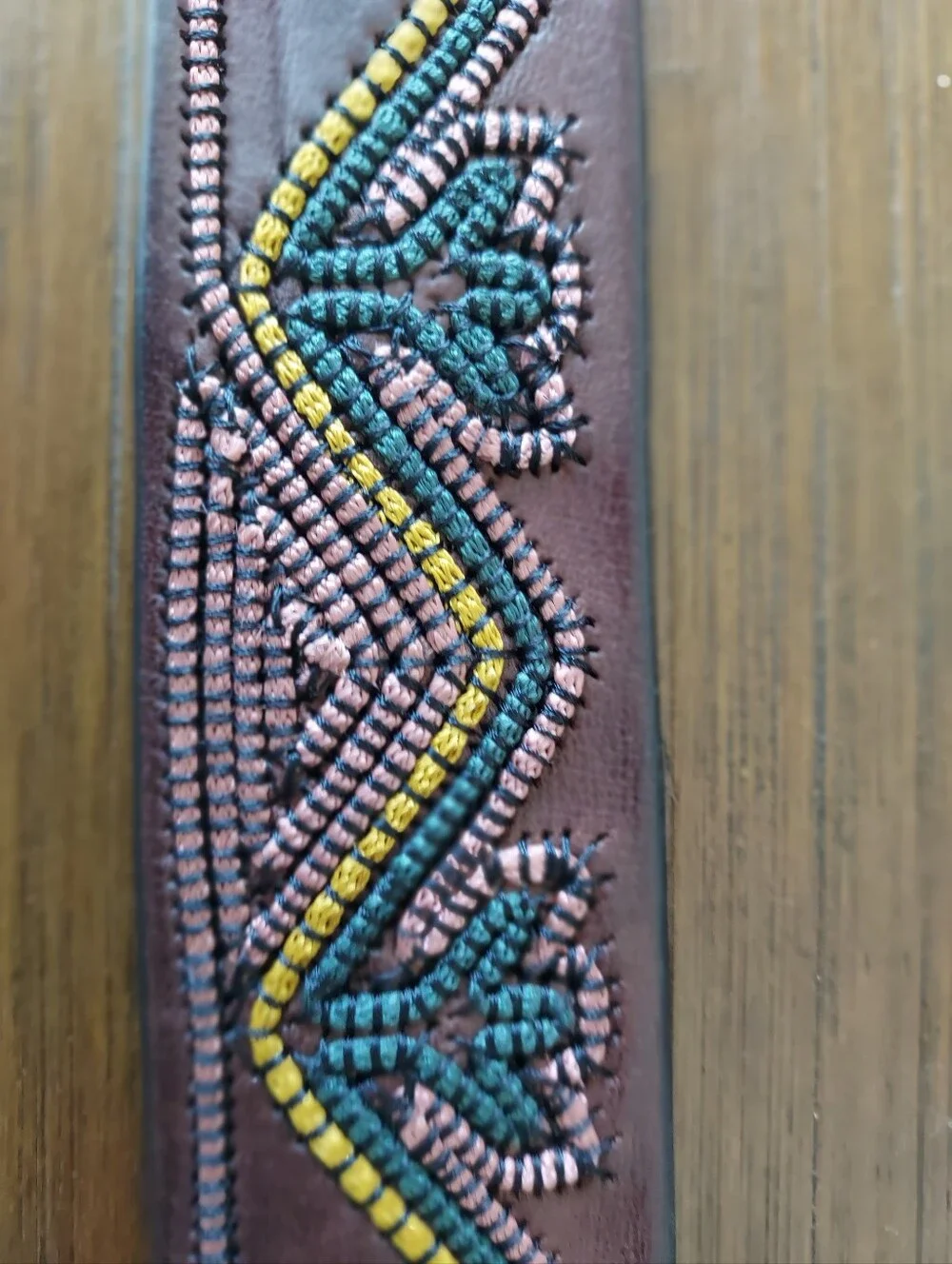 Johnny Was Brown Leather Belt with Multicolor Embroidery New Never Worn